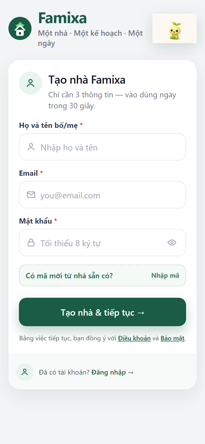 Màn tạo nhà Famixa — 3 trường đăng ký