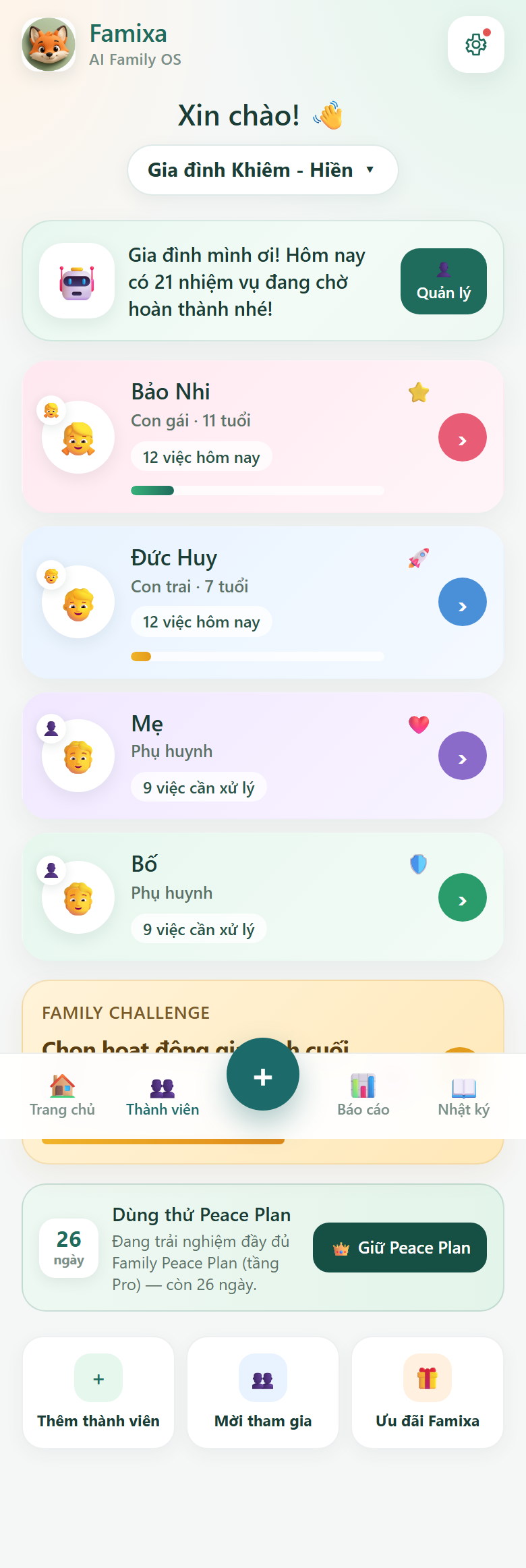 Màn Xin chào! — chọn bố/mẹ hoặc con
