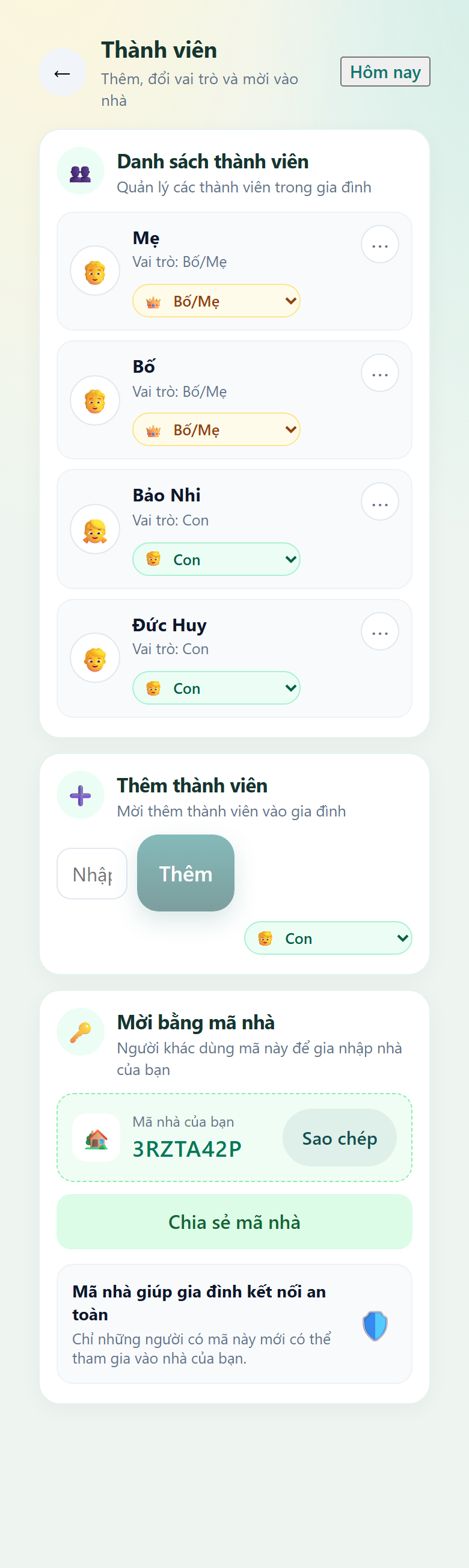 Quản trị → Thành viên — danh sách và form thêm